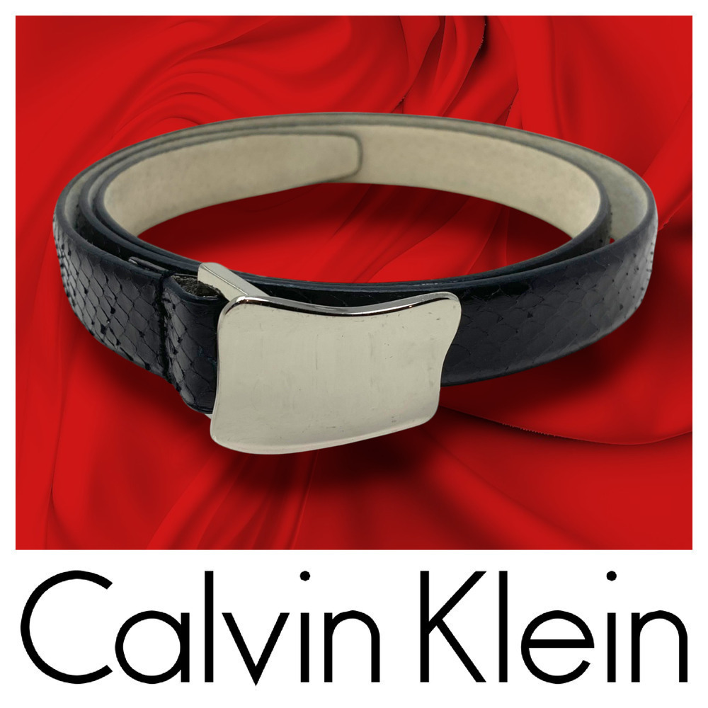 Vintage 1990's Calvin Klein Sz M Black Snake Leather Skinny Belt Workwear Career